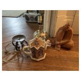 WOMAN CLAY SCULPTURE, SADLER TEA POT, ETC.