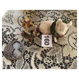 FROG ON LOG, AND PIG FIGURINE