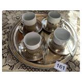 4 DEMITASSE CUPS & SAUCERS, LINER TRAY AND SPOONS