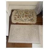 FLEETED EMBROIDERED THROW RUG, SOME DAMAGE,