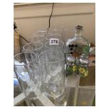 GLASSES 10 AND HAND PAINTED BOTTLE AND