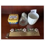 BRASS RULER, PIPE REST, CUP, ETC.
