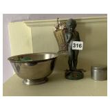 1975 BOWL, PEWTER TRINKET BOX, MARBLE BASE CHERUB