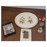 DECORATIVE WOOD TRAY, PICTURE FRAMES, SALT/PEPPER