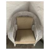 WICKER PATIO CHAIR WITH BEIGE CUSHION