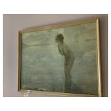 FRAMED WOMAN SKINNY DIPPING 22.5 X 29" SIGNED LL