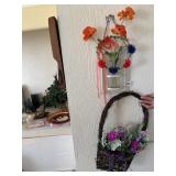 DRIED VINE BASKET AND FLOWER ARRANGEMENT