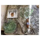 ICE TONGS, GREEN BOWL W/ PEWTER ACCENT