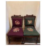 NEEDLE POINTED SEAT AND BACK VICTORIAN CHAIRS 36"