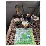 PAINTED HEART SHAPED BOX, GLASSES HOLDER, PICTURE