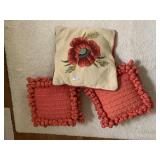 NEEDLEPOINT THROW PILLOW AND MATCHING POM POM