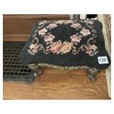 NEEDLE POINTED FOOT STOOL W/ TURNED LEGS 13" X