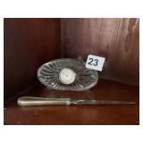 WATERFORD CLOCK AND SILVERPLATE LETTER OPENER