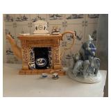CARDEW BLUE TEA POT WITH BREAKAGE, HERDER AND
