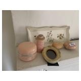 FRAME, DRESSER TRAY, CHLOE POWDER AND SOAPS