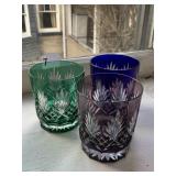 3 GLASS HAND CUT BOHEMIAN TUMBLERS