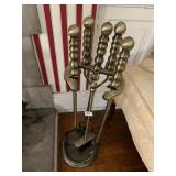 ANTIQUE BRASS FINISH FIREPLACE TOOL SET