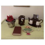 TONY CARTER TEA POT WITH CHIPS, FELT DOLL