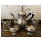 SILVERPLATE CR/ SUGAR, TEAPOT, SERVING HOLDER