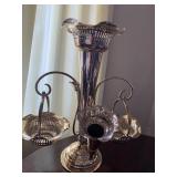 EPERGNE SILVERPLATED W/ CENTER VASE, 2 SIDE VASE