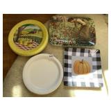 PLASTIC BARN SCENE PLATES 7 PC., GLAZED PLATTER,