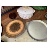 WOOD SERVING TRAY ROUND, OVAL SERVER, METAL