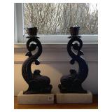 DOLPHIN CANDLE STICKS W/ MARBLE BASE 17" H
