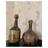 2 LEATHER WRAPPED DECANTERS GOLDEN CROWN E R