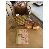 PAINTED WOOD TRASH CAN, ORNAMENT HOOK, NEW