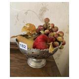 SILVER PLATE BOWL W/ FABRIC FRUIT