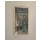 FRAMED PRINT OF GIRL IN GARDEN, 25X13