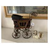 DECORATIVE BABY CARRIAGE AND CERAMIC BABY SHOES