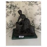BRONZE ON MARBLE LADY DOING WASHING