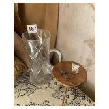 ETCHED MUG MARKED W/ F ON BASE 7.5" H, MINI 6" H