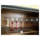 6 HAND PAINTED WINE GLASSES AND PITCHER