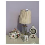 DRESDEN CLOCK, HAND PAINTED PERFUME BOTTLE,