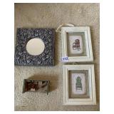 PEWTER FINISH FRAMED FLOWER MIRROR, 2 SMALL