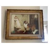 16.5X20.5 FRAMED PRINT OF GIRL AND COLLIE DOG