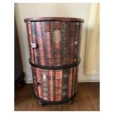 ROUND FAUX BOOK TABLE 29" H X 19" - MODERN 2 DOOR