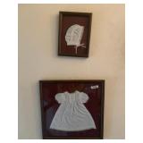 BABY GOWN AND BONNET FRAMED UNDER GLASS, 8ï¿½ X 6ï¿½,