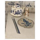 EMBROIDERED DOILY, LITTLE MOTHER FIGURINE