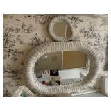 WICKER OVAL MIRROR AND MATCHING HAND MIRROR