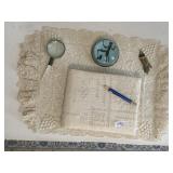 PEARL HANDLE MAGNIFYING GLASS, COVERED JOURNAL,