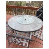 GLASS TOP PATIO TABLE W/ LAZY SUSAN AND 5 CAST