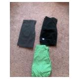 3 PAIR SHORTS GREEN, BLACK, GRAY SZ. 33, 32, GAP