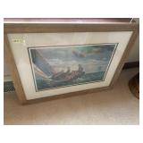 BOAT IN THE LAKE FRAMED 20.5" X 27" SIGNED LR