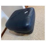 BLUE LEATHER ROLLING OTTOMAN ONE WHEEL MISSING
