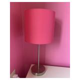 CHROME W/ PINK SHADE LAMP AND WALL SHELF