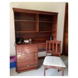 4 DRAWER DESK W/ BOOKCASE TOP AND CHAIR 2 SECTION