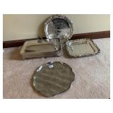 SILVER PLATE SERVING TRAYS AND DISH